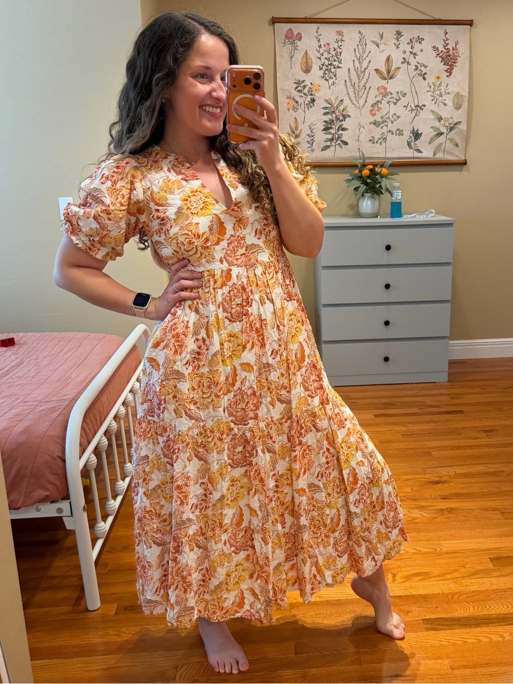Tuckernuck Hyacinth House Saffron Floral Cisco Maxi Dress Orange XS